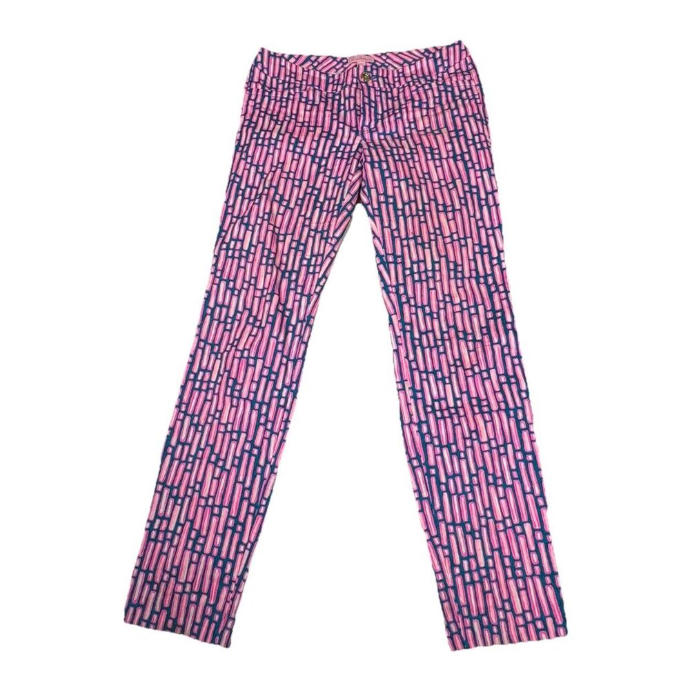 Lilly Pulitzer Kelly Skinny Ankle Pant Mandevilla Pink‎ Slathouse Stripe Size 2
